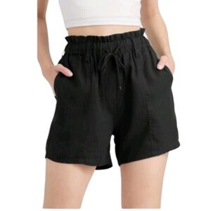 HOUSE OF HARLOW 1960 Linen Blend Shorts Black Paperbag High-Waist Size Medium
